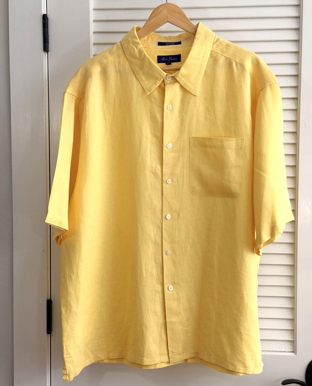 Alan Flusser XXL Yellow 100% Linen Short Sleeve Button Up Shirt Mens